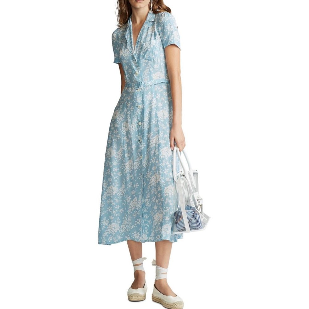 Polo by Ralph Lauren Light Blue Floral Midi Dress